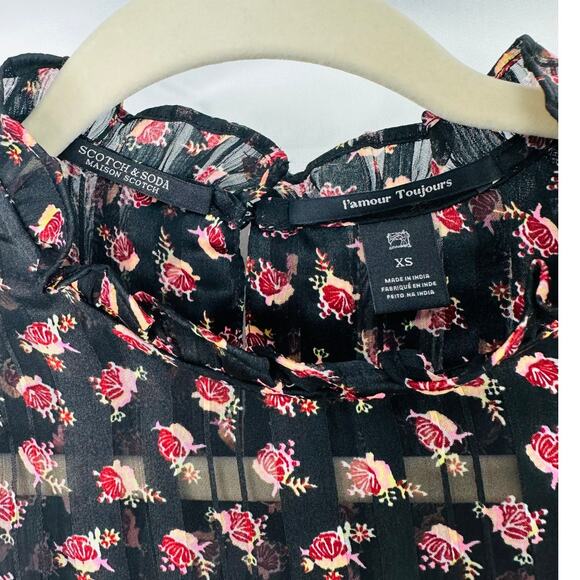 SCOTCH & SODA Floaty Ruffled Long Sleeve Top in Black Floral Print size XS - Picture 11 of 11